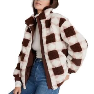 Madewell Sourced Sherpa Quilted Bomber Jacket in Patchwork Stars size XS